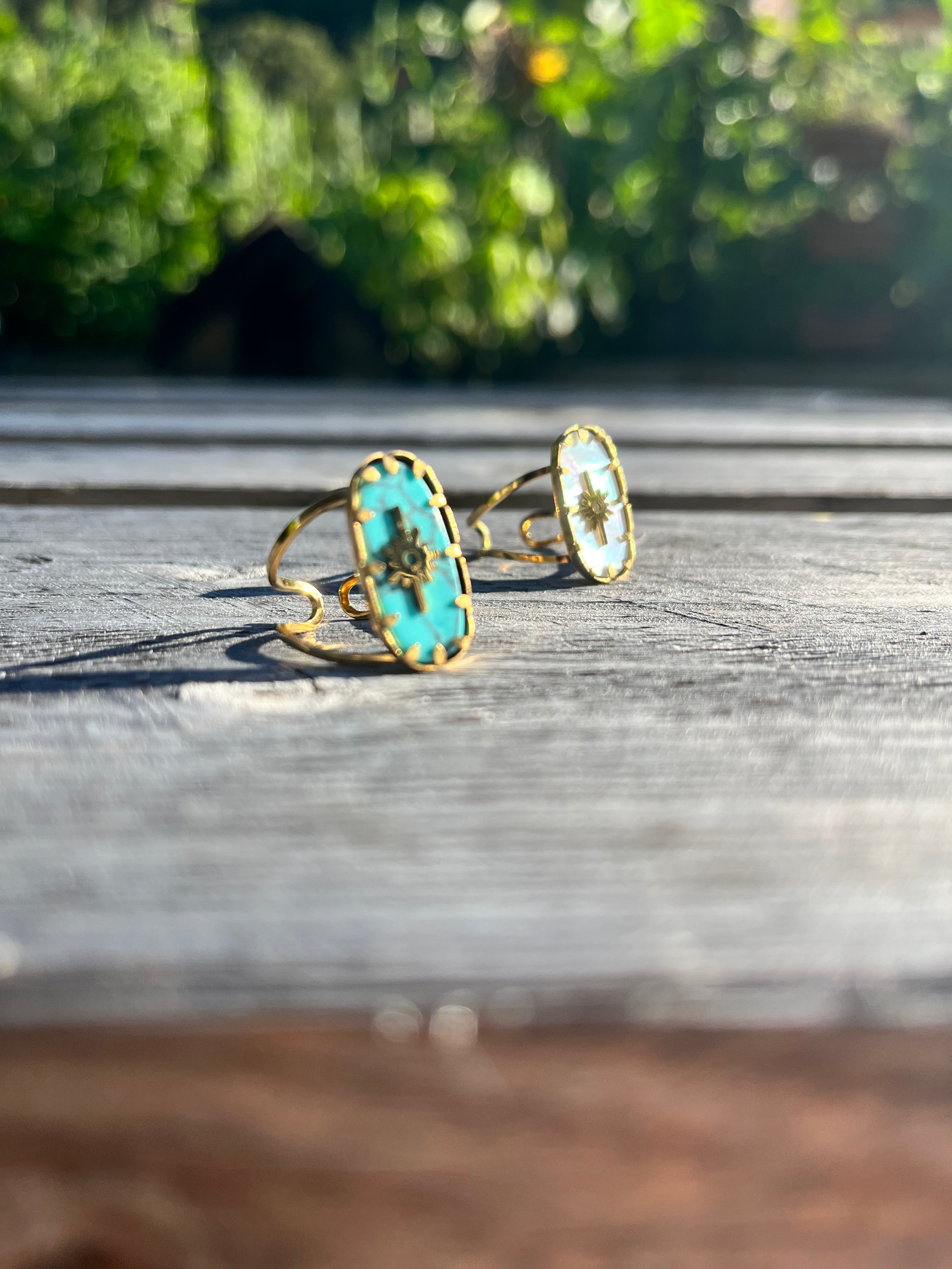 bagues ajustables bague bleu et blanche grosse bague
